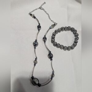 Silver-Tone Beaded Necklace and Bracelet Set